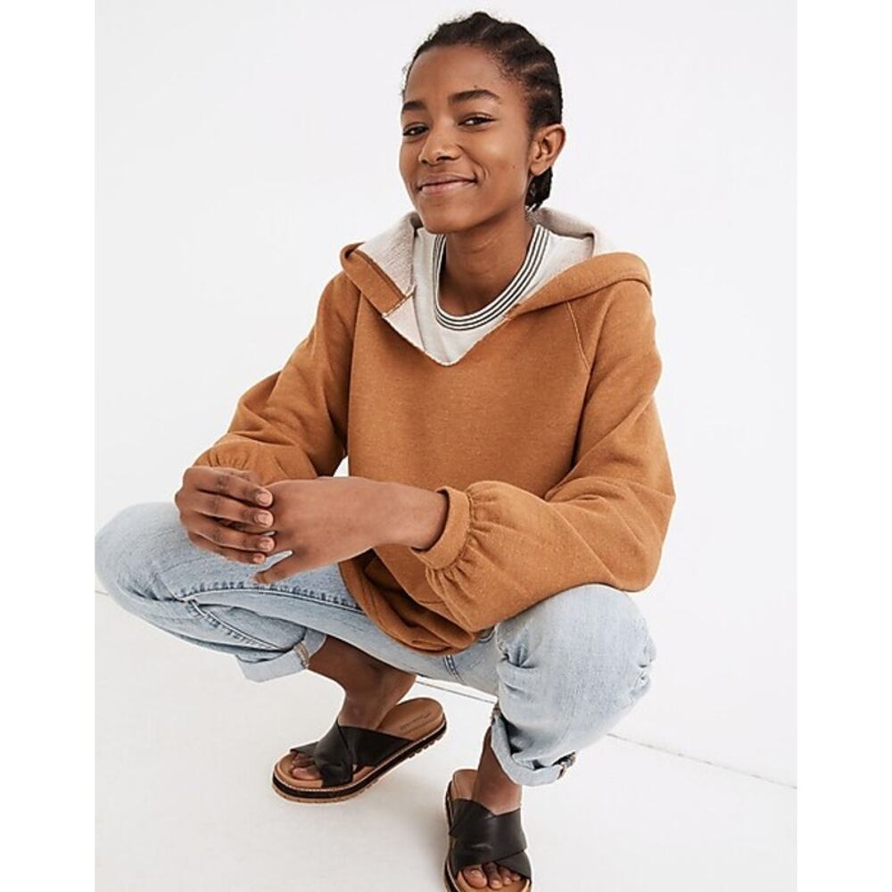Madewell Raw Neck Bubble Sleeve Hoodie Sweatshirt L